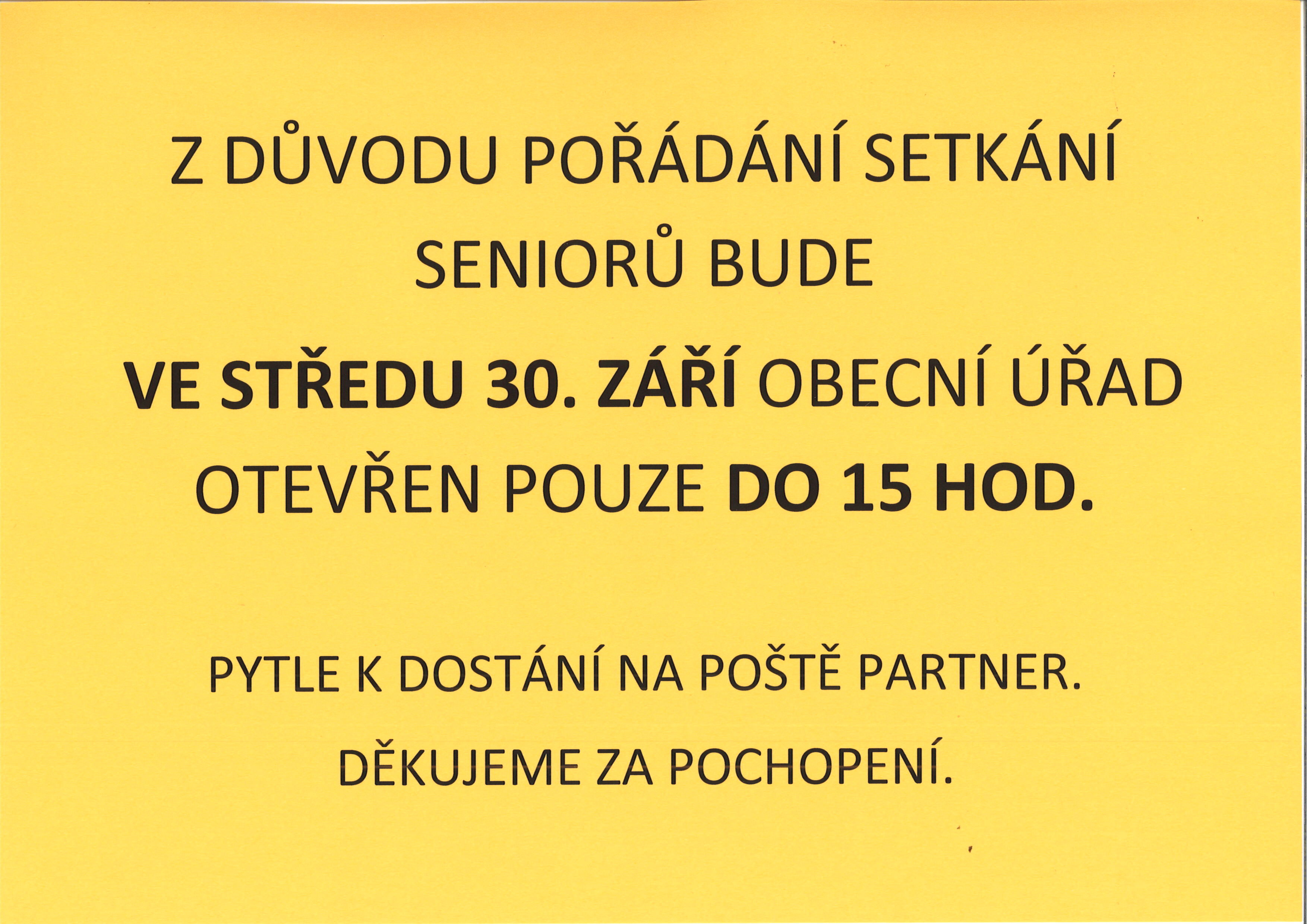 Provozní doba úřadu středa 30.9.2026