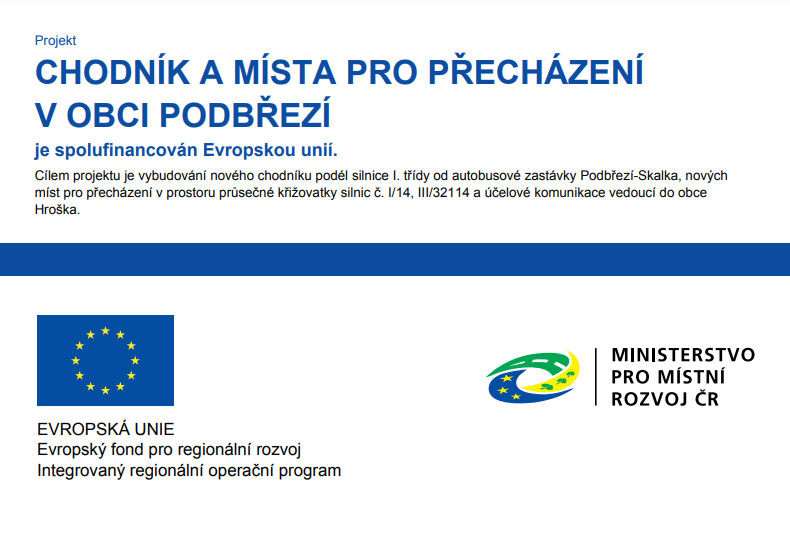 2021 Chodník a místa pro přecházení v obci Podbřezí - Financováno za podpory Ministerstva pro místní rozvoj