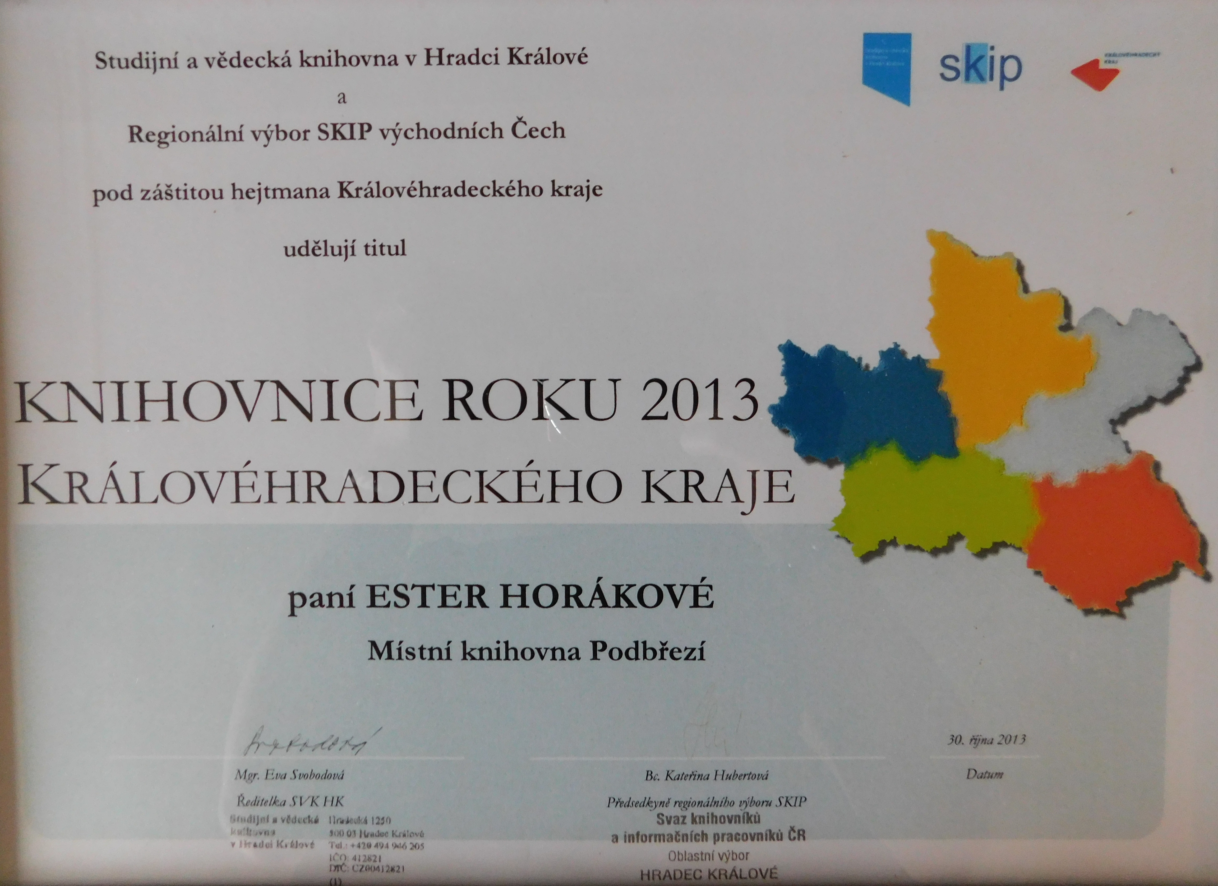 Diplom - Knihovnice roku 2013